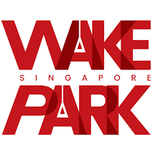 Red geometric text logo reading Wake Park Singapore on a white background